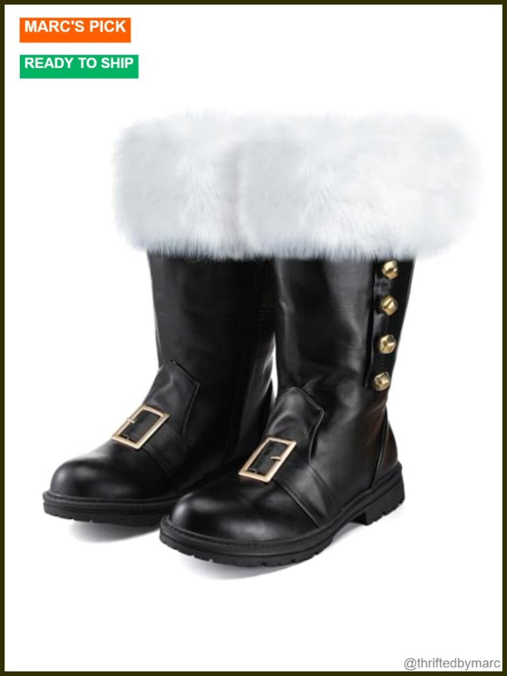 Artificial Leather Santa Boots Wide Calf Side Zip Faux Fur Trim